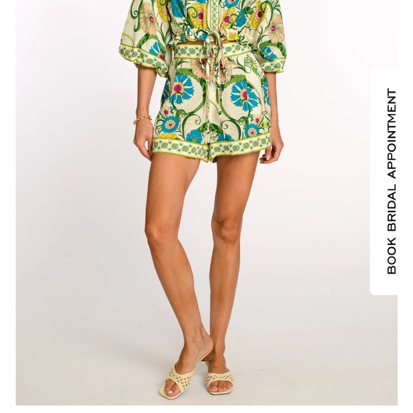 Elizabeth and James Pants - Elizabeth James High Waist Floral Shorts - Blue and Green